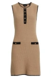 Ted Baker Contrast Detail Open Stitch Cotton Blend Sweater Minidress In Brown