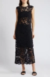 Ted Baker Womens Black Corha Floral-crochet Sleeveless Cotton-blend Midi Dress In Black