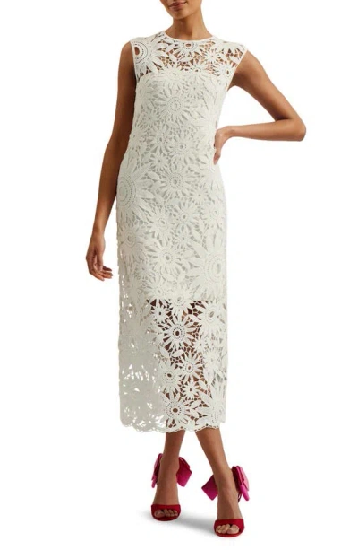 Ted Baker Corha Floral Cotton Lace Midi Dress In Ivory