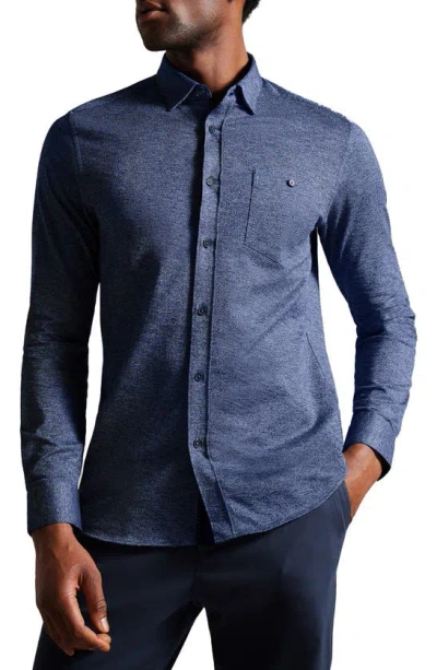 Ted Baker Cotton Jersey Button-up Shirt In Blue