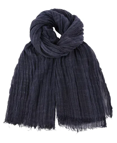 Ted Baker Cotton-linen Blend Fringed Textured Rib Wrap Scarf In Navy