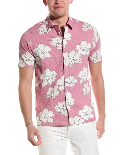 Ted Baker Coving Seersucker Floral Print Short Sleeve Shirt In Pink