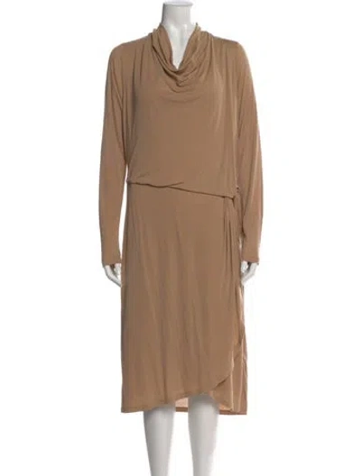 Pre-owned Ted Baker Cowl Neck Midi Length Dress In Brown