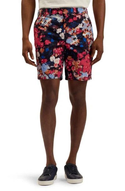 Ted Baker Creevy Floral Flat Front Chino Shorts In Black Multicolor