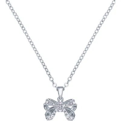 Ted Baker Crestra Crystal Petite Bow Pendant Necklace In Silver Tone