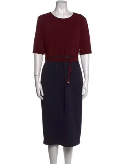 Pre-owned Ted Baker Crew Neck Knee-length Dress In Blue/burgundy