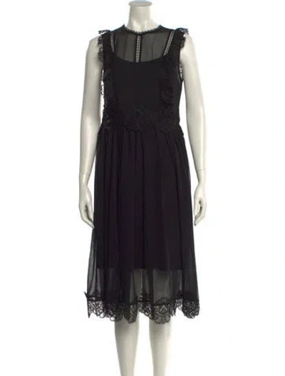 Pre-owned Ted Baker Crew Neck Midi Length Dress In Black