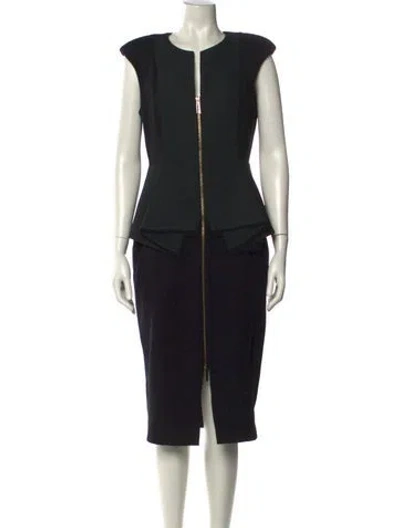 Pre-owned Ted Baker Crew Neck Midi Length Dress In Black
