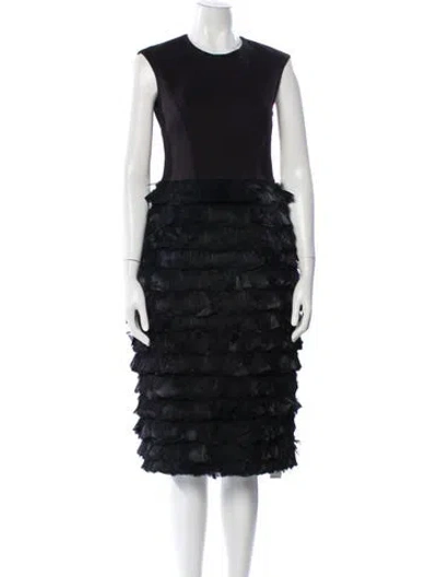 Pre-owned Ted Baker Crew Neck Midi Length Dress In Black