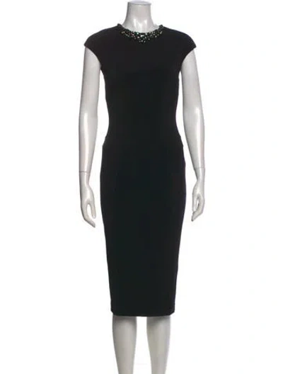 Pre-owned Ted Baker Crew Neck Midi Length Dress In Black