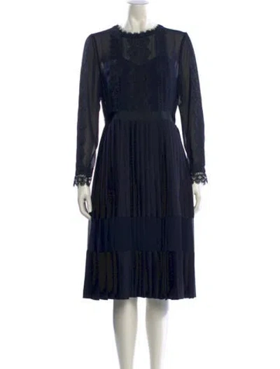 Pre-owned Ted Baker Crew Neck Midi Length Dress In Blue