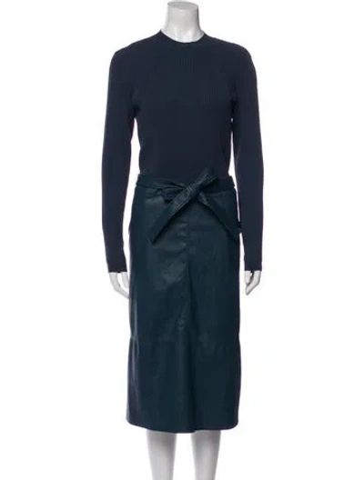 Pre-owned Ted Baker Crew Neck Midi Length Dress In Blue