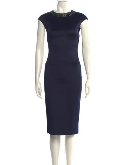 Pre-owned Ted Baker Crew Neck Midi Length Dress In Blue