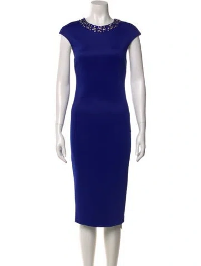 Pre-owned Ted Baker Crew Neck Midi Length Dress In Blue