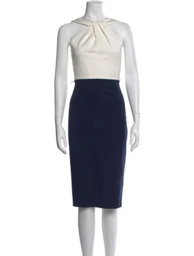 Pre-owned Ted Baker Crew Neck Midi Length Dress In Blue