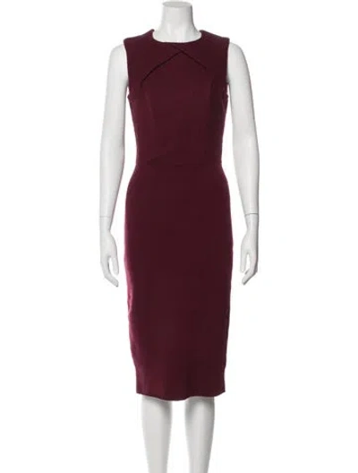 Pre-owned Ted Baker Crew Neck Midi Length Dress In Burgundy