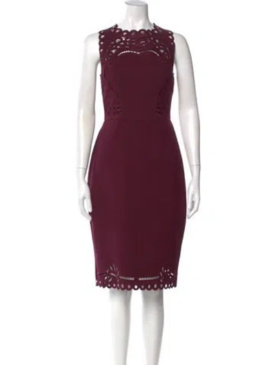 Pre-owned Ted Baker Crew Neck Midi Length Dress In Burgundy