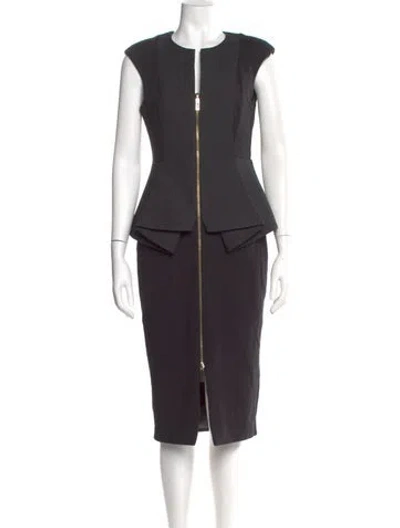 Pre-owned Ted Baker Crew Neck Midi Length Dress In Gray