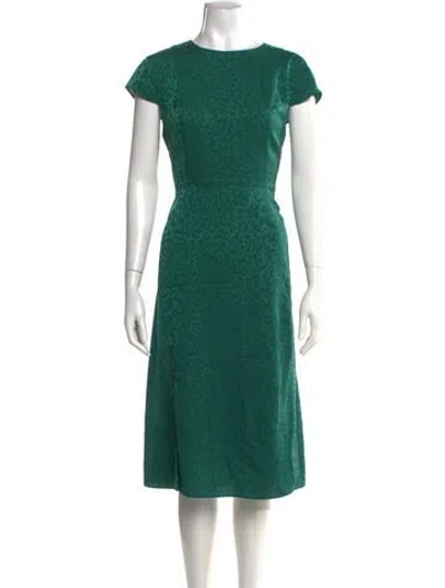 Pre-owned Ted Baker Crew Neck Midi Length Dress In Green