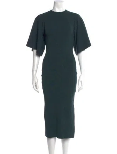 Pre-owned Ted Baker Crew Neck Midi Length Dress In Green