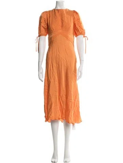 Pre-owned Ted Baker Crew Neck Midi Length Dress In Orange