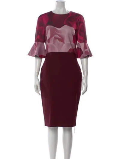 Pre-owned Ted Baker Crew Neck Midi Length Dress In Pink