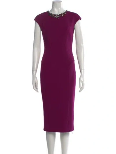 Pre-owned Ted Baker Crew Neck Midi Length Dress In Purple