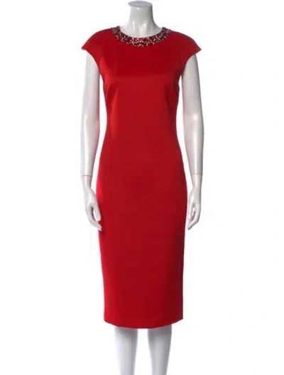 Pre-owned Ted Baker Crew Neck Midi Length Dress In Red