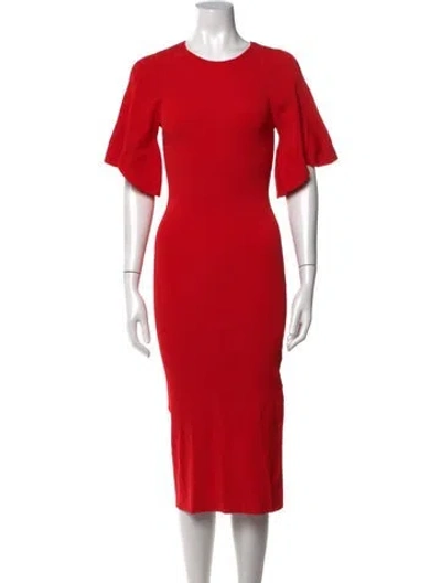 Pre-owned Ted Baker Crew Neck Midi Length Dress In Red