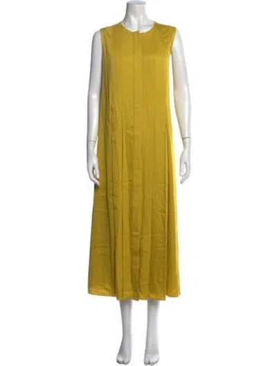 Pre-owned Ted Baker Crew Neck Midi Length Dress W/ Tags In Yellow