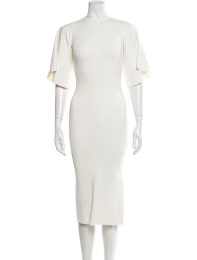 Pre-owned Ted Baker Crew Neck Midi Length Dress In White