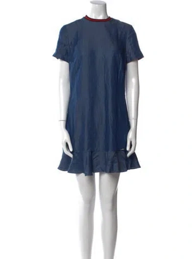 Pre-owned Ted Baker Crew Neck Mini Dress In Blue