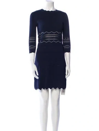 Pre-owned Ted Baker Crew Neck Mini Dress In Blue