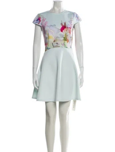 Pre-owned Ted Baker Crew Neck Mini Dress In Blue