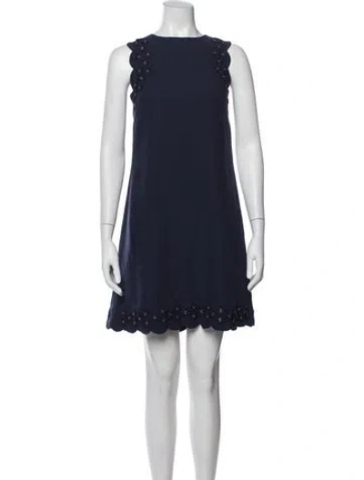 Pre-owned Ted Baker Crew Neck Mini Dress In Blue