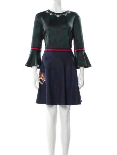 Pre-owned Ted Baker Crew Neck Mini Dress In Green