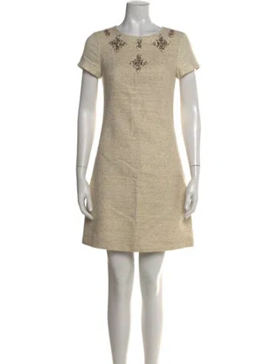 Pre-owned Ted Baker Crew Neck Mini Dress In Neutral