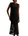 Ted Baker Womens Black Corha Floral-crochet Sleeveless Cotton-blend Midi Dress In Black