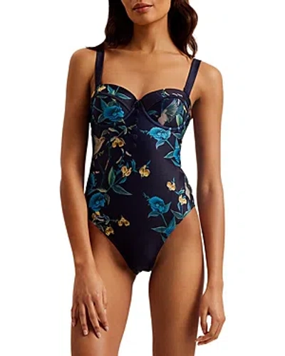 Ted Baker Cupped One Piece Swimsuit In Navy