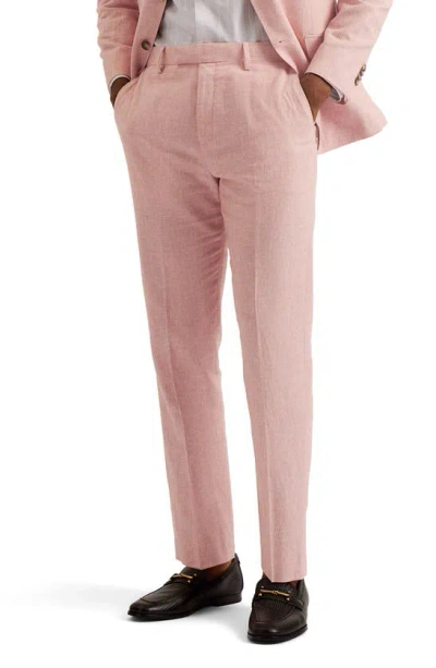 Ted Baker Damasks Slim Fit Flat Front Linen & Cotton Chinos In Pink