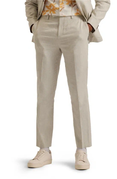 Ted Baker Damasks Slim Fit Flat Front Linen & Cotton Chinos In Natural