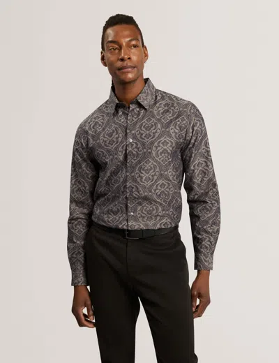 Ted Baker Damzen Cotton Jacquard Shirt In Grey
