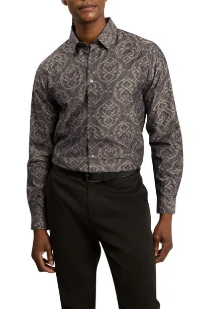 Ted Baker Damzen Jacquard Cotton Button-up Shirt In Gray