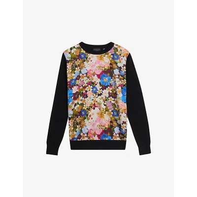 Ted Baker Womens Black Delbi Floral-print Woven Sweatshirt