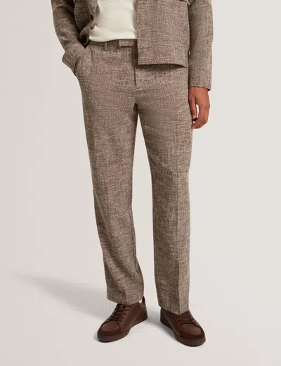Ted Baker Demarct Wide Leg Cross Hatch Tailored Trousers In Brown