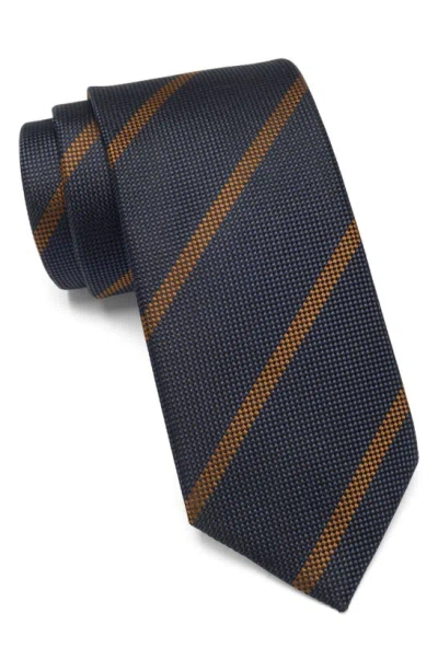 Ted Baker Dinaus Textured Stripe Silk Tie In Dark Navy/ Brown