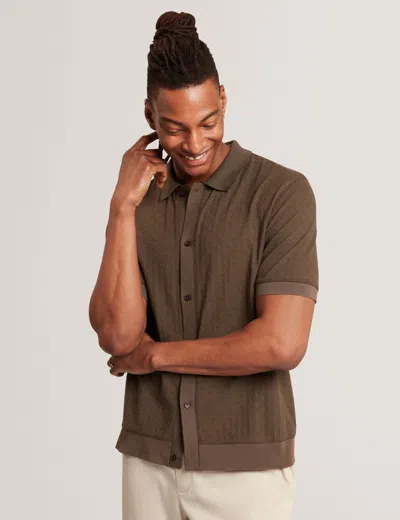 Ted Baker Doltten Diamond Texture Knit Short Sleeve Shirt In Dark Brown