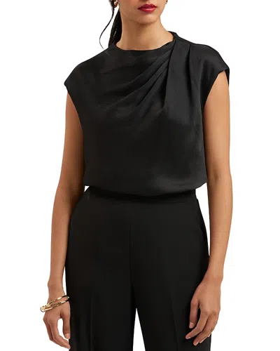 Ted Baker Draped Neck Textured Top In Black