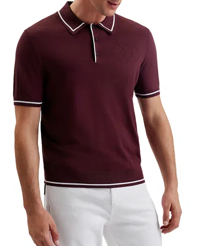 Ted Baker Dunow Pointelle Polo Shirt In Maroon