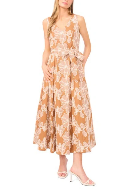 Ted Baker Elana Floral Embroidered Sleeveless Midi Dress In Brown